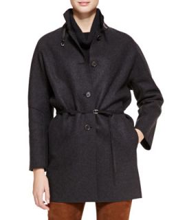 Womens Spencer Belted Cashmere Coat   Loro Piana   Blk/Grey (42/6)