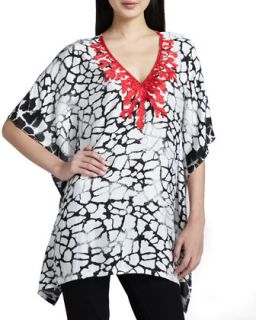 Womens Embroidered Print Tunic   Indikka   Black/White (X LARGE/16)