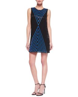 Womens Alexa Beaded Silk Shift Dress   Parker   Blue ptrn (MEDIUM)