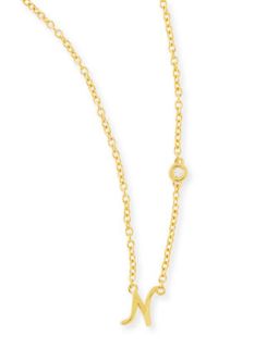 N Initial Pendant Necklace with Diamond   SHY by Sydney Evan   Gold