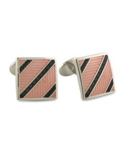 Mens Diagonal Striped Cuff Links, Khaki/Pink   David Donahue   Pink