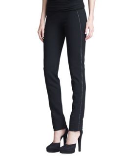 Womens Slim Leather Stripe Straight Leg Pants, Black   Donna Karan   Black (10)
