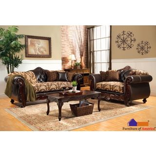 Furniture Of America Marina 2 piece Floral Fabric And Leatherette Sofa And Loveseat Set