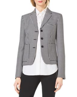 Womens Houndstooth Fitted Wool Jacquard Blazer   Michael Kors   Black/White (2)