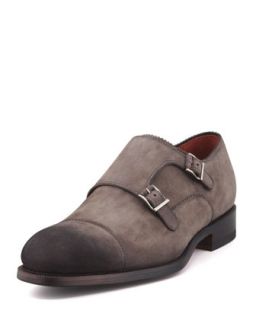Mens Double Monk Suede Loafer, Gray   Magnanni for    Gray (8)