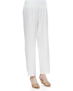 Womens Linen Slim Pants, White, Petite   Go Silk   White (PL/12 14P)