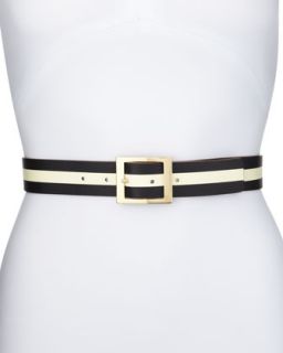 solid/striped reversible leather belt, black   kate spade new york   Black