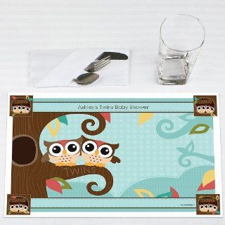 Owl   Look Whooo's Having Twins   Personalized Baby Shower Placemats Toys & Games