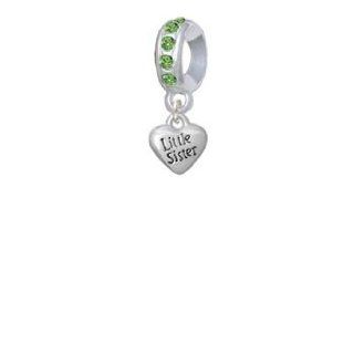 Mini 3 D ''Little Sister'' Heart Peridot Crystal Charm Bead Dangle Jewelry