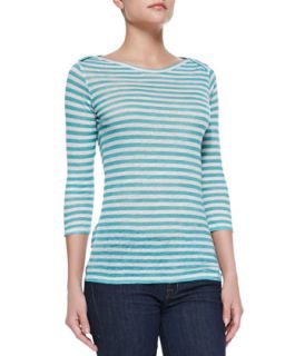 Womens Striped Linen Boat Neck Tee   Majestic Paris for   
