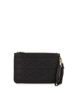 Emma Flower & Diamond Perforated Clutch, Black   Isabella Fiore