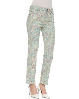 Womens Sandra Cropped Paisley Print Jeans, Multicolor   Miraclebody  