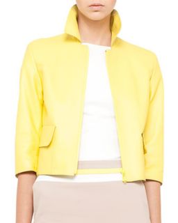 Womens Cropped Leather Zip Jacket   Akris punto   Vivid yellow (4)