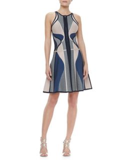 Womens Netted Printed Bandage Dress   Herve Leger   Pacific blue cmb (X SMALL)