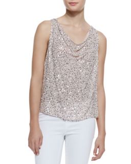 Womens Lucy Flowy Sequined Silk Top   Alice + Olivia   Nude lip/Silver (X 
