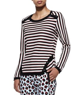 Womens Stripe Knit Long Sleeve Pullover   Veronica Beard   Black/White/Red (2)