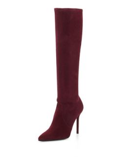 Benefit Stretch Suede Boot, Bordeaux (Made to Order)   Stuart Weitzman  