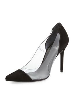 Onview PVC/Suede Pointed Toe Pump, Black (Made to Order)   Stuart Weitzman  