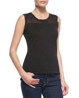 Womens Kemper Sleeveless Top with Knitted Insert at Neck   Elie Tahari   Black