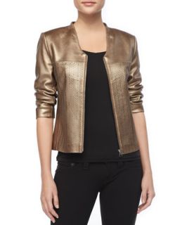 Womens Gold Pinched Leather Jacket   Bagatelle   Gold (SMALL/4 6)