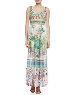 Womens Blue Springs Printed Silk Maxi Dress   Johnny Was Collection   Multi