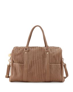Gramercy Faux Leather Weave Weekender Bag, Taupe   Deux Lux