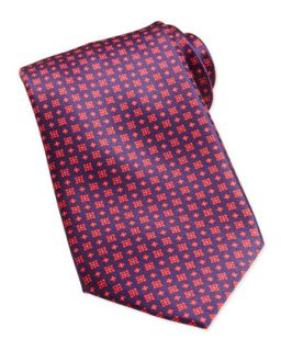 Mens Windowpane/Floral Pattern Silk Tie, Red   Stefano Ricci   Red 1