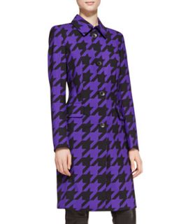 Womens Long Sleeve Houndstooth Coat, Blue   Escada   Purple (34)