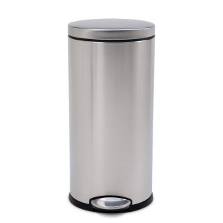 simplehuman Fingerprint Proof Brushed Stainless Steel 9 Gallon Round Step Trash Can   Kitchen Trash Cans