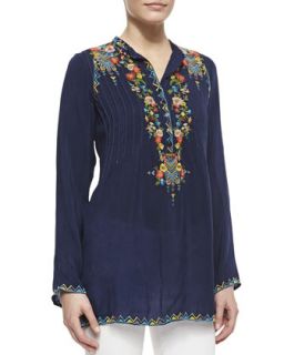 Embroidered Georgette Tunic, Womens   Johnny Was Collection   Blue night (1X