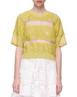 Womens Lace/Patchwork Sheer Top   Rebecca Taylor   Chartreuse (6)