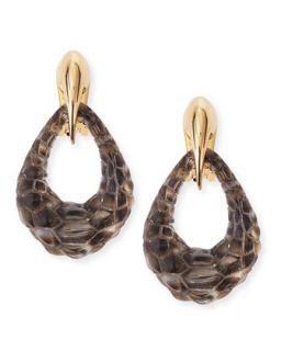 Claw Capped Crocodile Embossed Lucite Earrings   Alexis Bittar   Silver