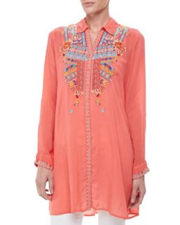 Womens Gloria Embroidered Flower Tunic   Johnny Was Collection   Lt blue (sky)