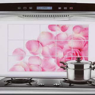 75x45cm Pink Rose Pattern Oil Proof Water Proof Hot Proof Kitchen Wall Sticker