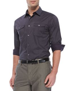 Mens Slim Fit Striped Button Down Shirt, Plum   Star USA   Plum (SMALL)