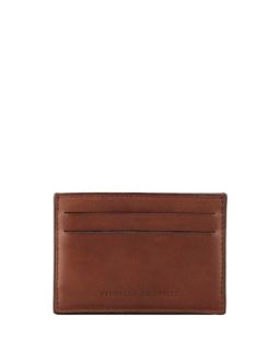 Mens Flat Leather Card Case, Cognac   Brunello Cucinelli   Cogniac