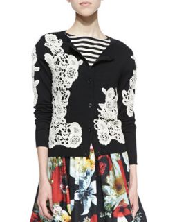 Womens Cherrie Embroidered Lace Cardigan   Alice + Olivia   Black/Cream (X 