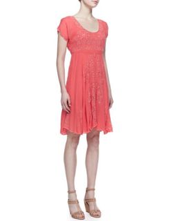 Womens Lucy Eyelet Cap Sleeve Dress   Johnny Was Collection   Papaya (SMALL