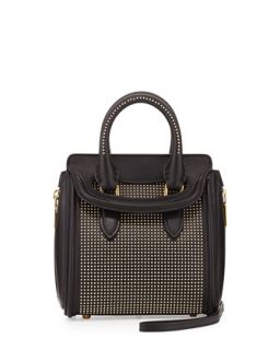 Heroine Studded Leather Mini Satchel Bag, Black/Golden   Alexander McQueen