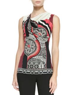 Womens Striped & Paisley Print Jersey Top   Etro   Coral (44/10)