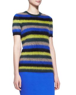 Womens Striped Mohair Short Sleeve Sweater   No.21   Royal blue (40/4)