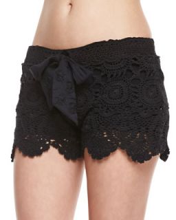 Womens Crochet Coverup Shorts, Black   Letarte   Black (LARGE)