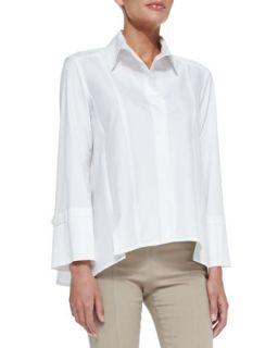 Womens Long Sleeve Button Up Cotton Shirt, White   Donna Karan   White (6)