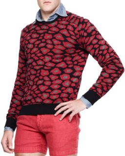Mens Leopard Print Knit Sweater   Michael Bastian   Multi colors (50)