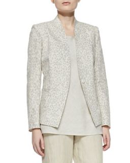 Womens Animal Print Linen Cotton Jacket   Beige/White (LARGE/12 14)