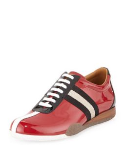 Mens Freenew Patent Low Top Sneaker   Bally   Red (12.0D)