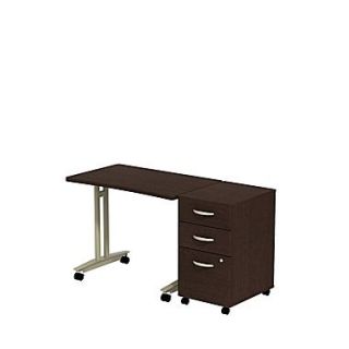 Bush Westfield Adjustable Height Mobile Table w/ 3 Drawer Mobile Ped (B/B/F)   Mocha Cherry