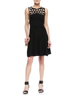 Womens Open Yoke Fit and Flare Knit Dress   Milly   Black (SMALL)