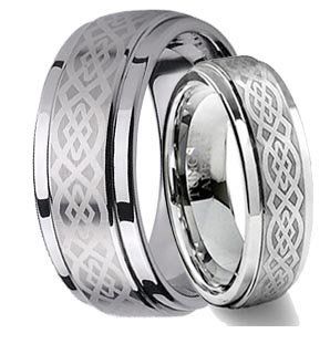 His & Her's 8MM/6MM Tungsten Carbide Wedding Band Ring Set w/Laser Etched Celtic Design (Available Sizes 4 14 Including Half Sizes) Please e mail sizes Jewelry