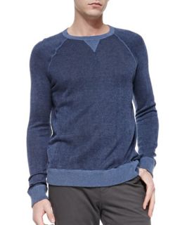 Mens Ribbed Crewneck Pullover Sweater, Blue   Vince   Blue (LARGE)